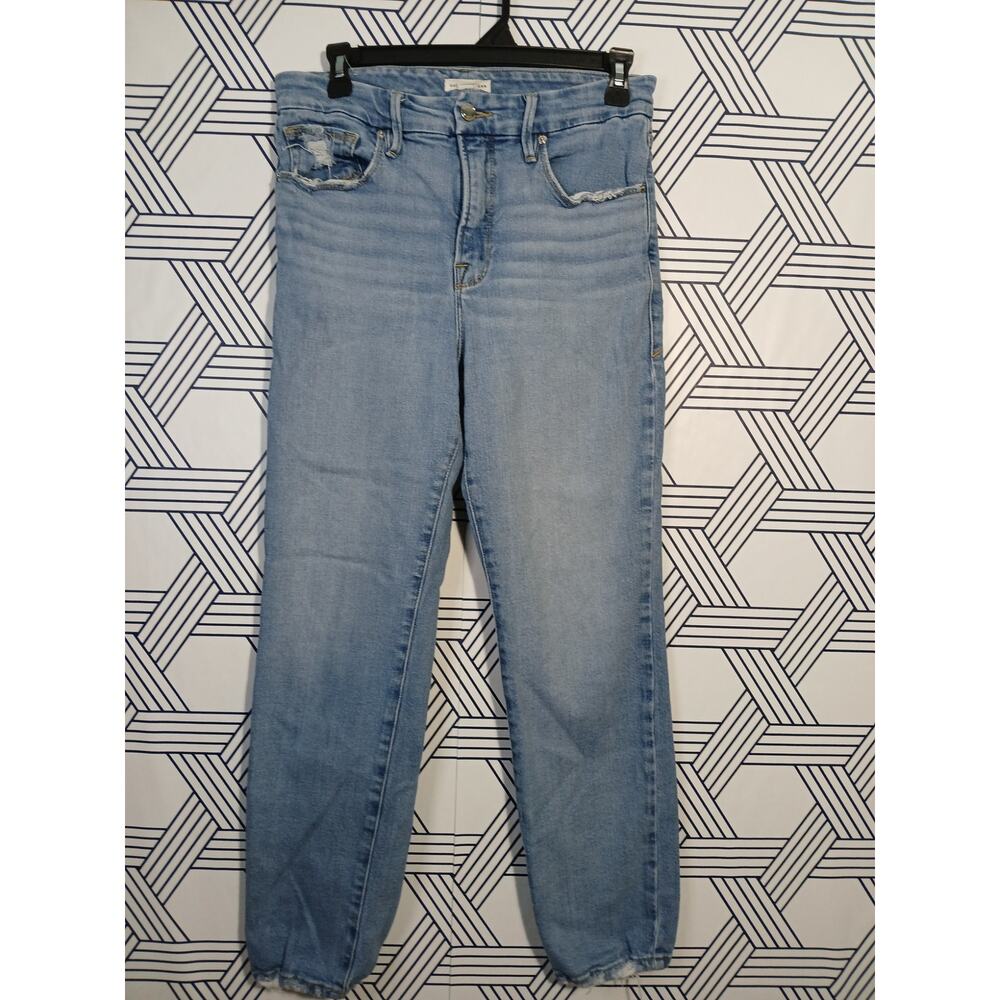 Good American Distressed Straight Leg High Rise Model Off Duty Minimalist